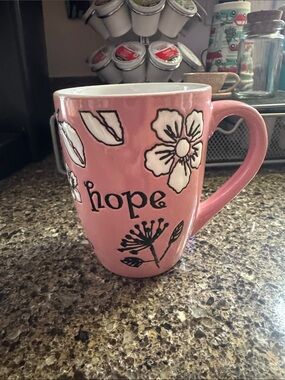 Pink 'Hope' Floral Ceramic Coffee Mug